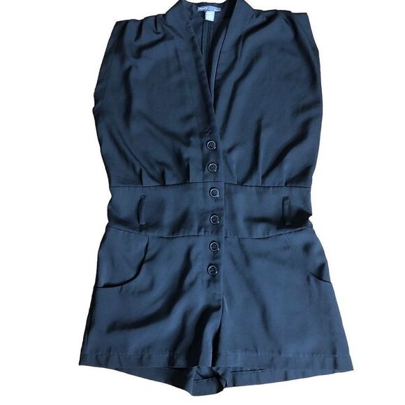 Poetry Black Button Up Romper - Picture 1 of 14